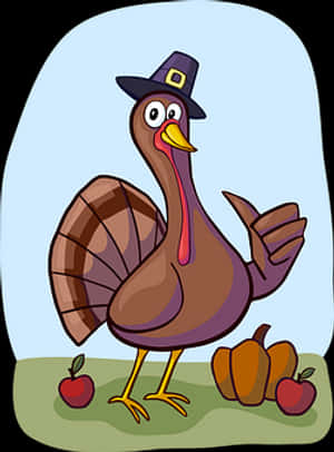 Cartoon Thanksgiving Turkeywith Hat PNG image with transparent background