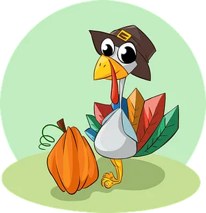 Cartoon Thanksgiving Turkeywith Pumpkin PNG Image