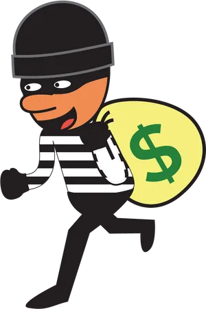 Cartoon Thief Stealing Money Bag PNG Image