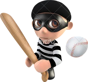 Cartoon Thief With Batand Ball PNG Image