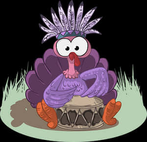 Cartoon Turkey Playing Drums PNG image with transparent background