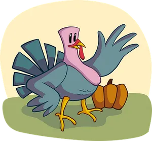 Cartoon Turkeywith Pumpkin PNG Image