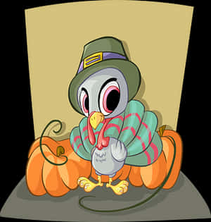 Cartoon Turkeywith Pumpkinand Hat PNG image with transparent background