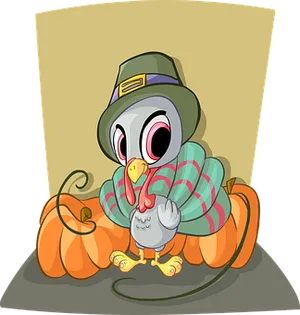 Cartoon Turkeywith Pumpkinand Hat PNG Image