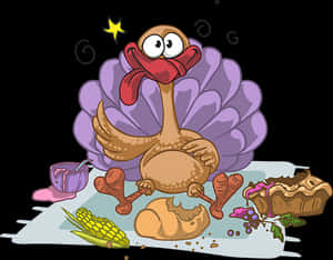 Cartoon Turkeywith Thanksgiving Dinner PNG image with transparent background