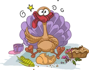 Cartoon Turkeywith Thanksgiving Dinner PNG Image