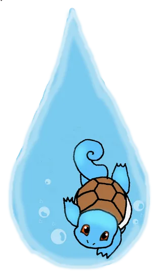 Cartoon Turtlein Water Drop PNG Image