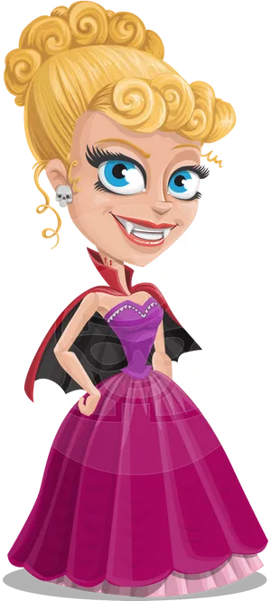 Cartoon Vampire Ladyin Gown PNG Image