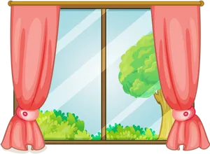 Cartoon Window Viewwith Curtains PNG Image