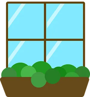 Cartoon Window With Plant Illustration PNG Image