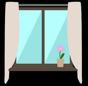 Cartoon Windowwith Flower Pot PNG