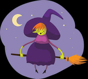 Cartoon Witch Flyingon Broomstick PNG image with transparent background