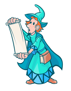 Cartoon Witch Reading Scroll PNG image with transparent background