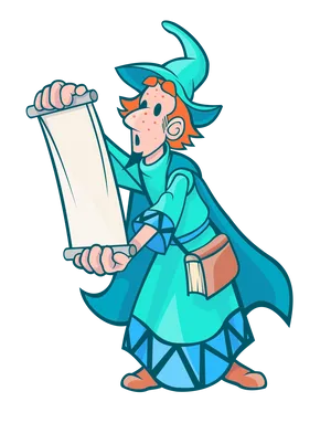 Cartoon Witch Reading Scroll PNG Image