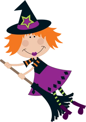 Cartoon Witchon Broomstick Clipart PNG Image