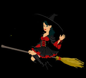 Cartoon Witchon Broomstick PNG image with transparent background