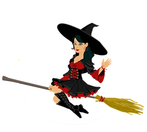 Cartoon Witchon Broomstick PNG Image