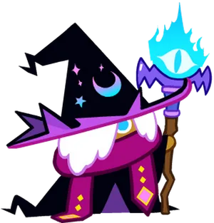 Cartoon Wizardwith Blue Flame Staff.png PNG Image