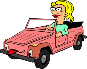 Cartoon Woman Driving Car PNG Image