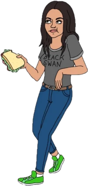 Cartoon Woman Holding Sandwich PNG Image