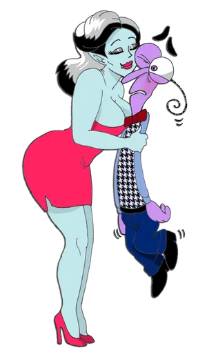 Cartoon Woman Kissing Frightened Man PNG Image