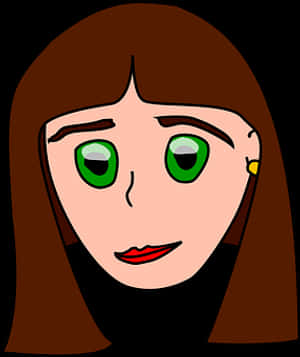 Cartoon Womanwith Brown Hairand Green Eyes PNG image with transparent background