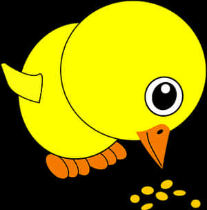 Cartoon Yellow Chick Feeding PNG