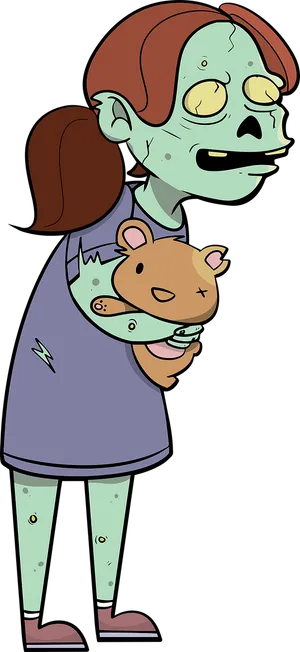 Cartoon Zombie Girl Holding Teddy Bear PNG Image