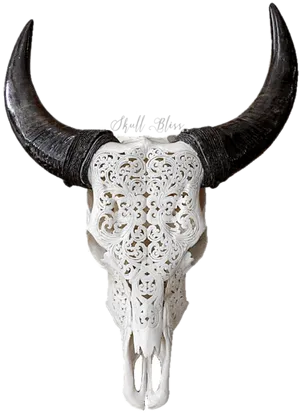 Carved Animal Skullwith Horns PNG Image