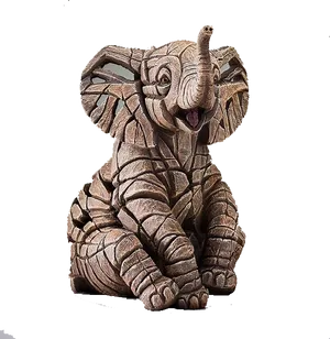 Carved Wooden Elephant Sculpture PNG Image