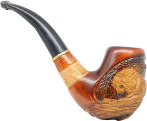 Carved Wooden Tobacco Pipe PNG Image