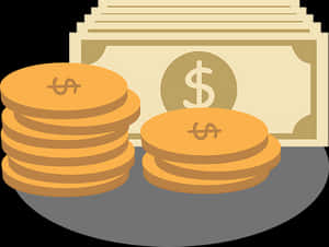 Cashand Coins Illustration PNG with transparent background