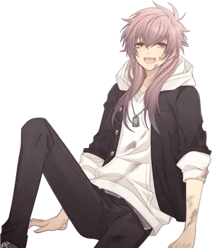 Casual Anime Boy Sitting Smile PNG Image