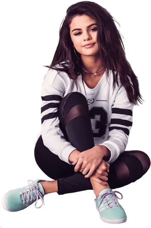 Casual Brunette Sitting Pose PNG Image