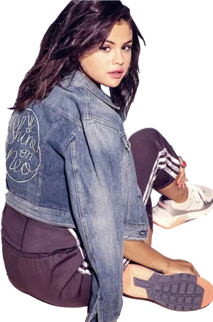 Casual Denim Jacket Pose PNG Image