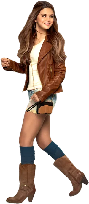 Casual Fashion Walk Pose PNG Image