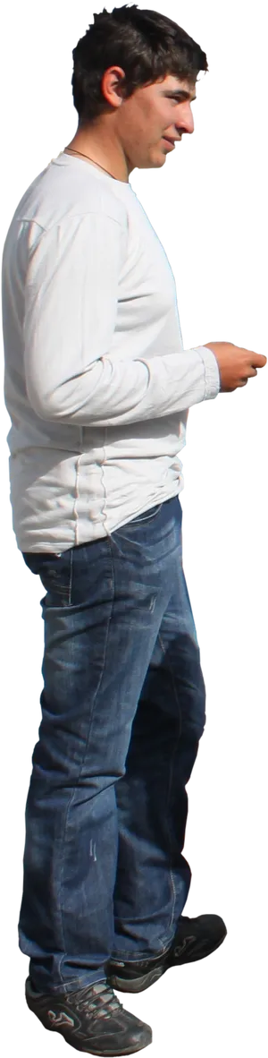 Casual Man Standing Side View PNG Image