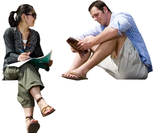 Casual Outdoor Study Session PNG Image