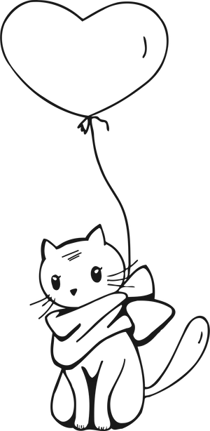 Cat_with_ Heart_ Balloon_ Sketch.png PNG Image