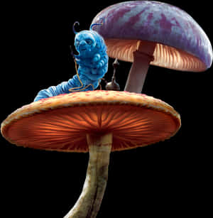 Caterpillar Mushroom Mushrooms Aliceinwonderland Alicei - Alice In Wonderland Caterpillar On Mushroom, HD Png Download PNG image with transparent background