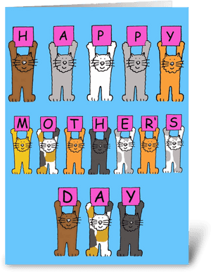 Cartoon Cats Happy Mother's Day Greeting Card - Happy Mother's Day Cartoon Cats, HD Png Download PNG image with transparent background