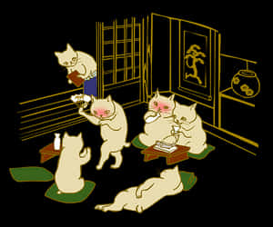 Cats Enjoying Traditional Japanese Party PNG image with transparent background