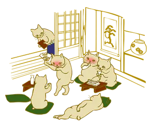 Cats Enjoying Traditional Japanese Party PNG Image