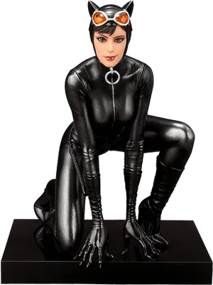 Catwoman_ Crouching_in_ Black_ Outfit.png PNG Image