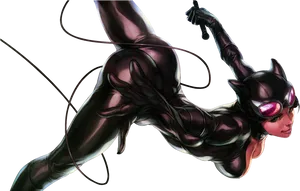 Catwoman Dynamic Pose Artwork PNG Image