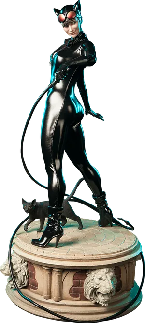 Catwoman Statuewith Whipand Cat PNG Image