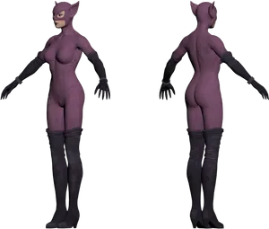 Catwoman3 D Model Frontand Back View PNG Image