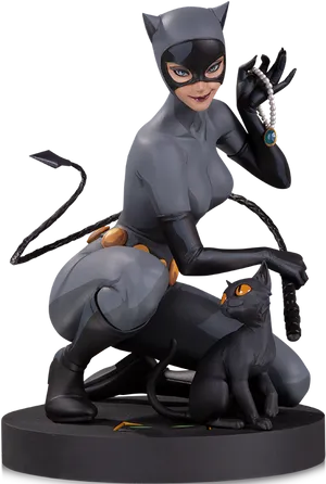 Catwomanand Black Cat Statue PNG Image