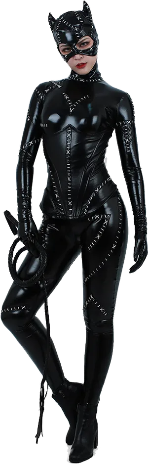 Catwomanin Black Leather Costume PNG Image