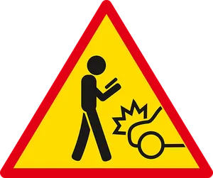 Caution Distracted Walking Sign PNG Image